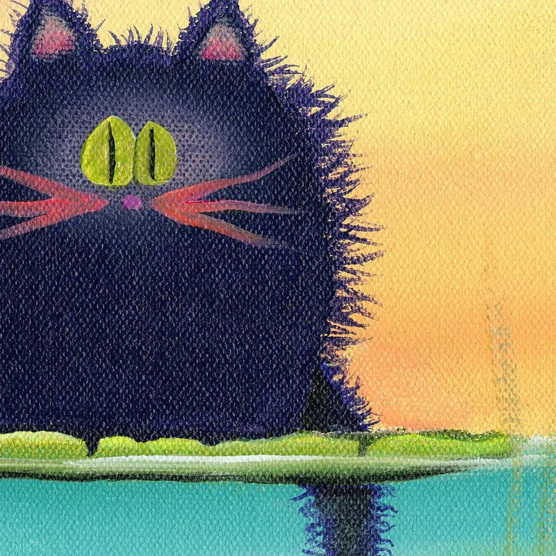 Cat Fishing Matted Print - My SensibiliTeas - Cat Art Print from Cranky Cat Collection