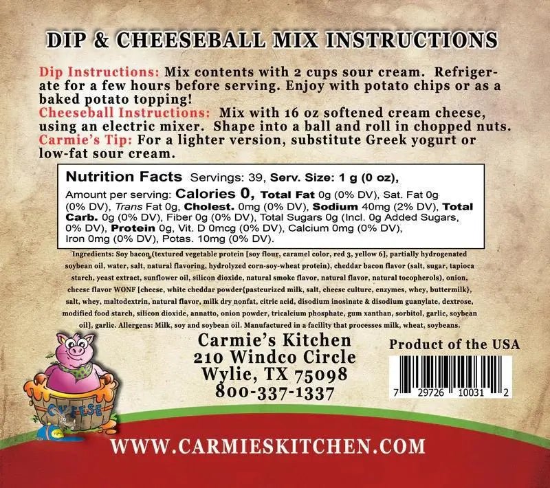 Cheddar Bacon Dip and Cheeseball Mix - My SensibiliTeas - Bacon dip mix from Carmie's Kitchen