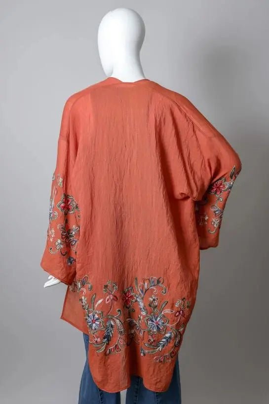 Chic Full - Length Flower Kimono in Rust - My SensibiliTeas - kimono from Leto Accessories
