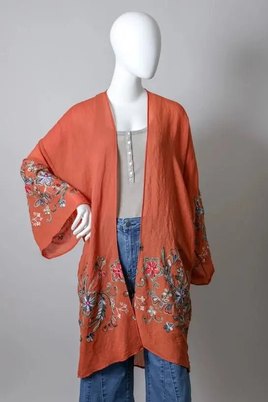 Chic Full - Length Flower Kimono in Rust - My SensibiliTeas - kimono from Leto Accessories
