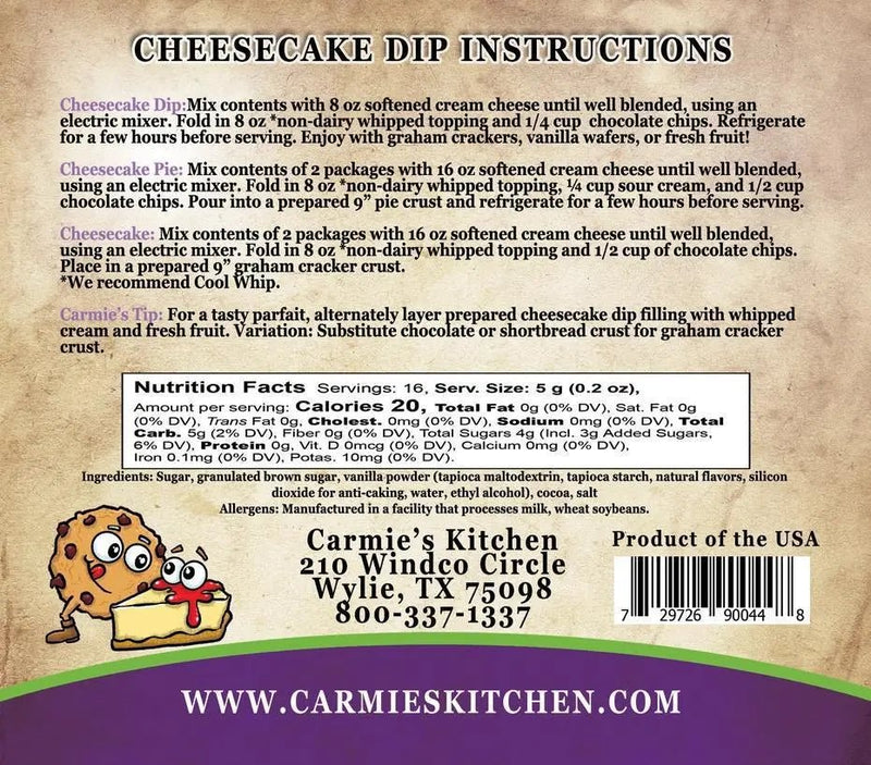 Chocolate Chip Cookie Dough Cheesecake Dip Mix - My SensibiliTeas - cheesecake dip mix from Carmie's Kitchen
