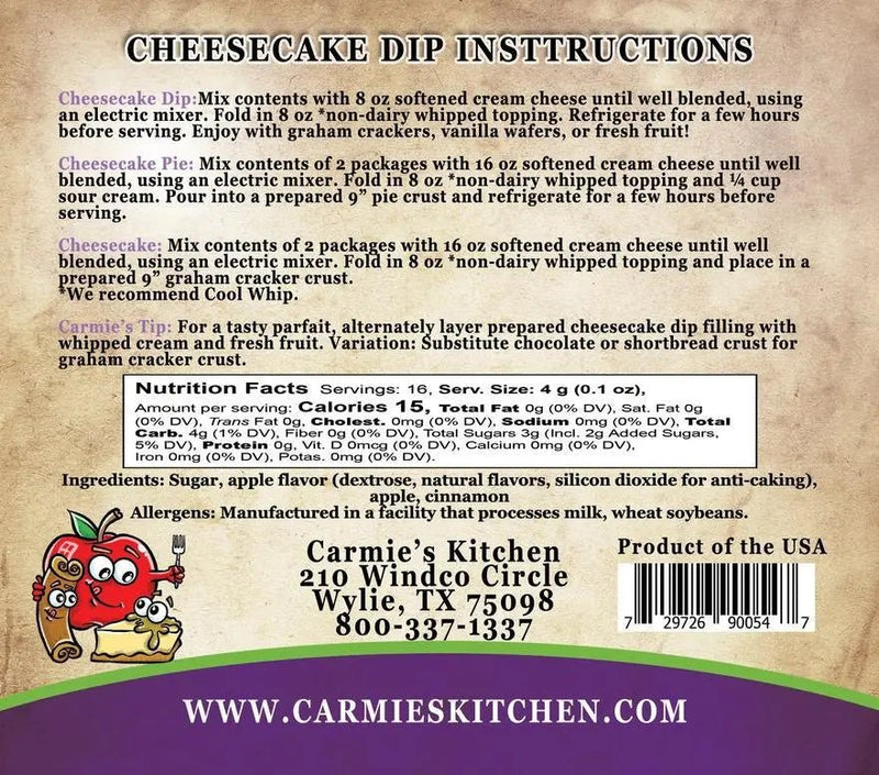 Cinnamon Apple Swirl Cheesecake Dip Mix - My SensibiliTeas - dessert dip mix from Carmie's Kitchen