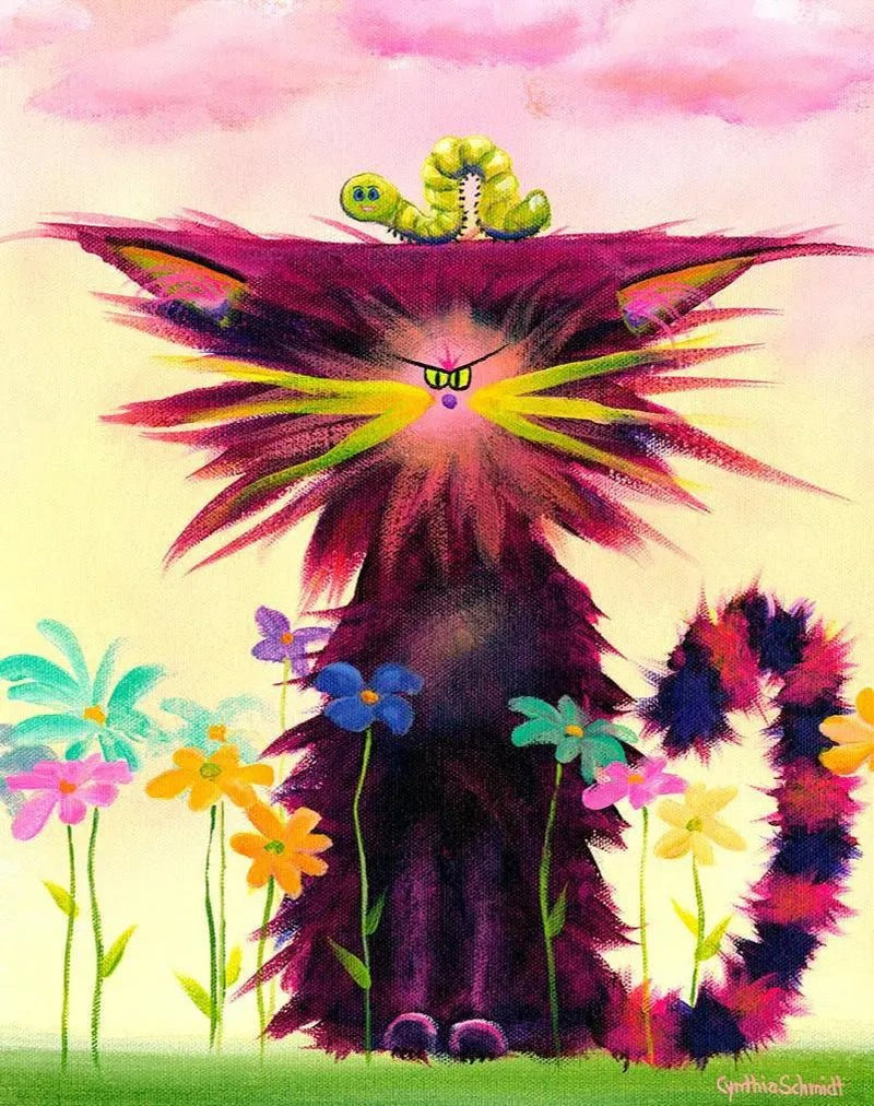 Cranky Cat Inchworm Matted Print - My SensibiliTeas - Cat Art Print from Cranky Cat Collection