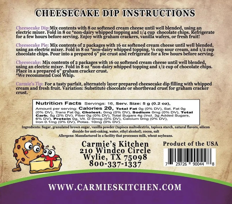 Chocolate Chip Cookie Dough Cheesecake Dip Mix