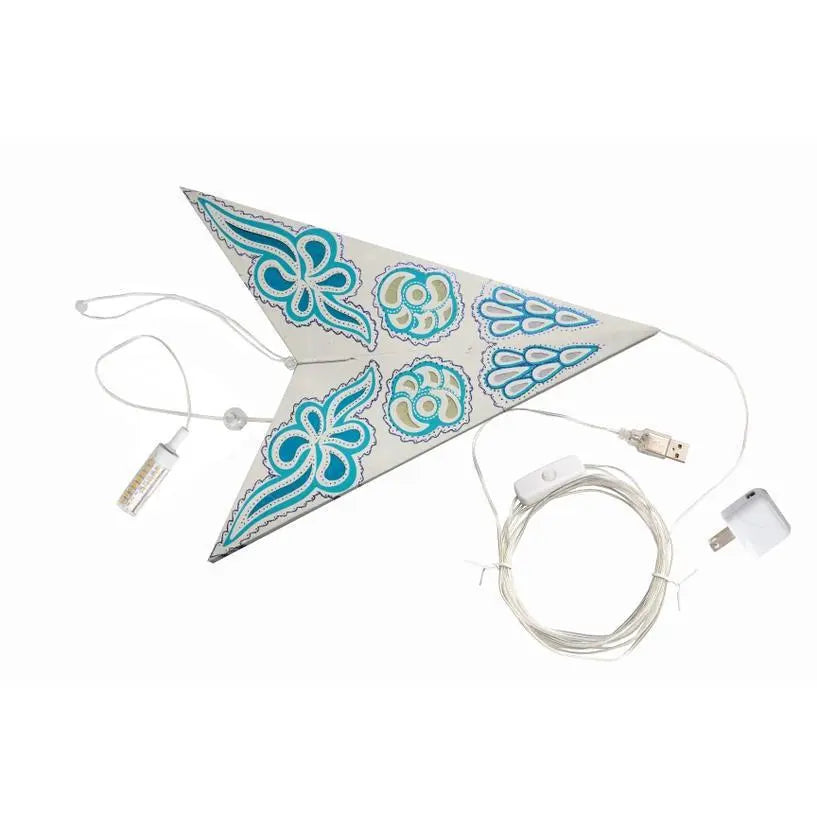 Pippa 5 Point 24" White / Turquoise Paper Star Lantern Light