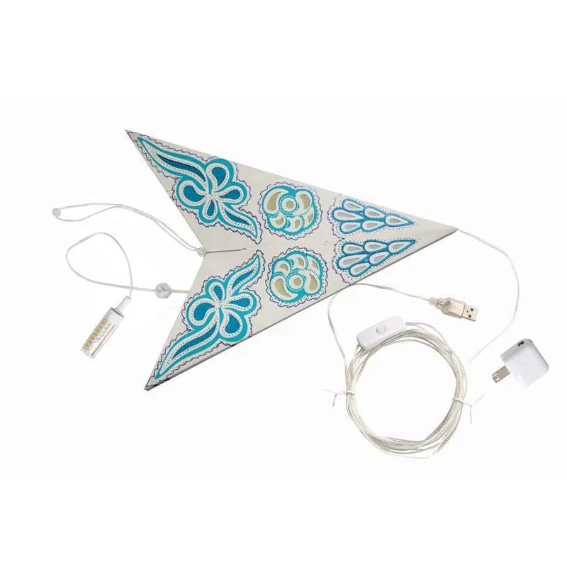Pippa 5 Point 24" White / Turquoise Paper Star Lantern Light
