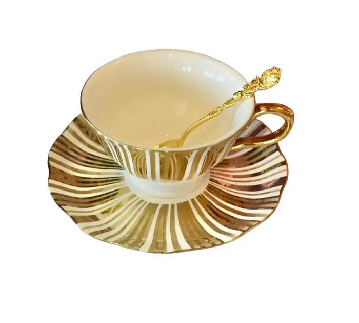 Gold and White Iridescent Teacup and Saucer