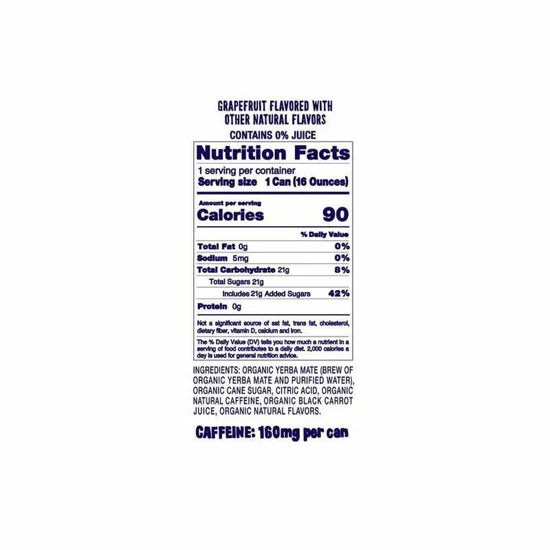 Organic Grateful Grapefruit Yerba Mate 16oz Can