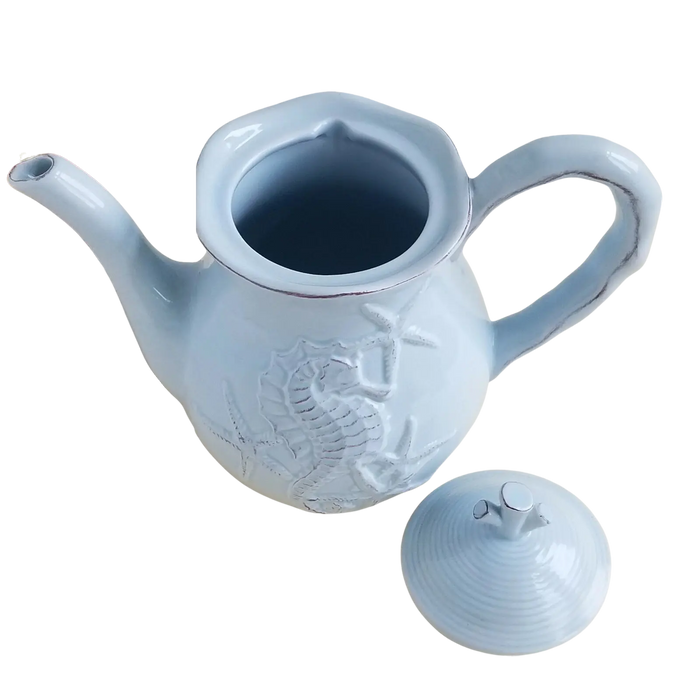 Seahorse and Seashell Teapot Menagerie Blue