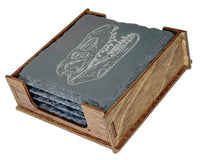 Set Of 4 Slate Coasters With Wood Stand Fossils Gift