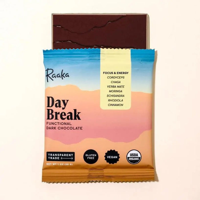 Day Break Functional Dark Chocolate Bar - My SensibiliTeas - functional chocolate from Raaka Chocolate