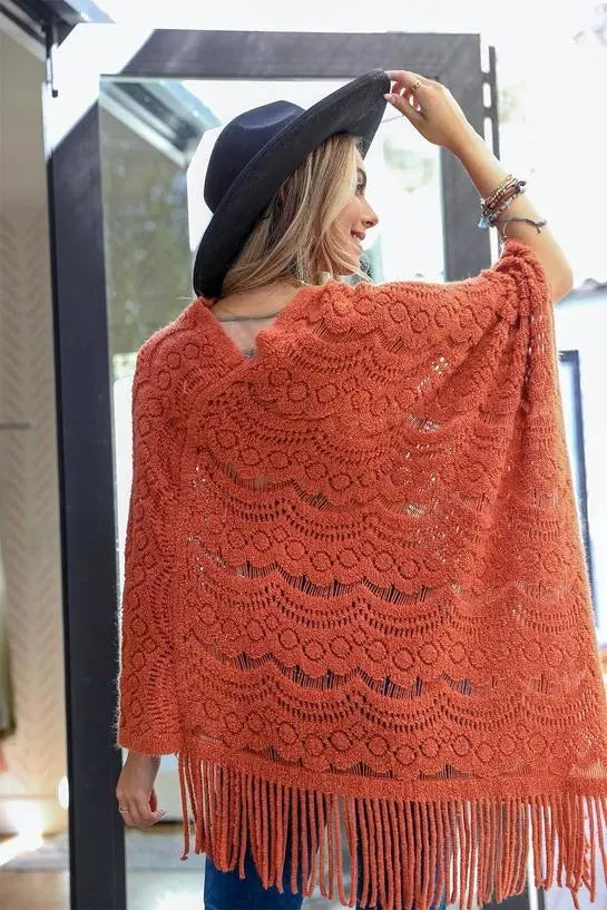 Scallop Lace Poncho - Boho Knit Wrap