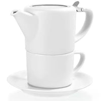 White Tea for One Porcelain Teapot Cups Saucer Set 15 fl. oz