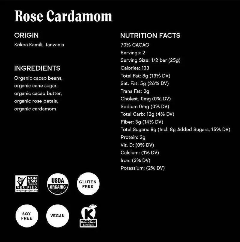 70% Rose Cardamom Chocolate Bar - Limited Edition
