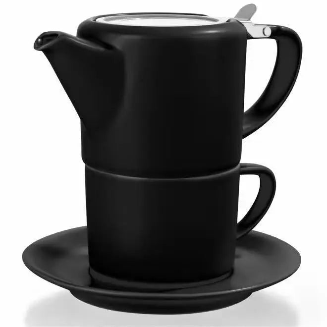 Black Tea for One Porcelain Teapot Cups Saucer Set 15 fl. oz