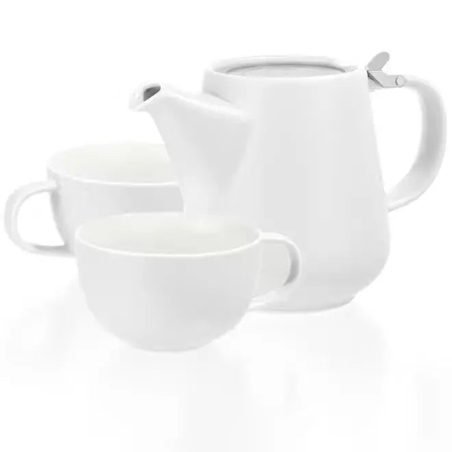 White Tea for Two Porcelain Teapot & 2 Cups Set 27 fl. oz