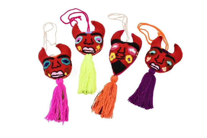 Embroidered Felt Devil Female Mexican Oaxaca Tassel Ornament - My SensibiliTeas - ornament from Sanyork Fair Trade