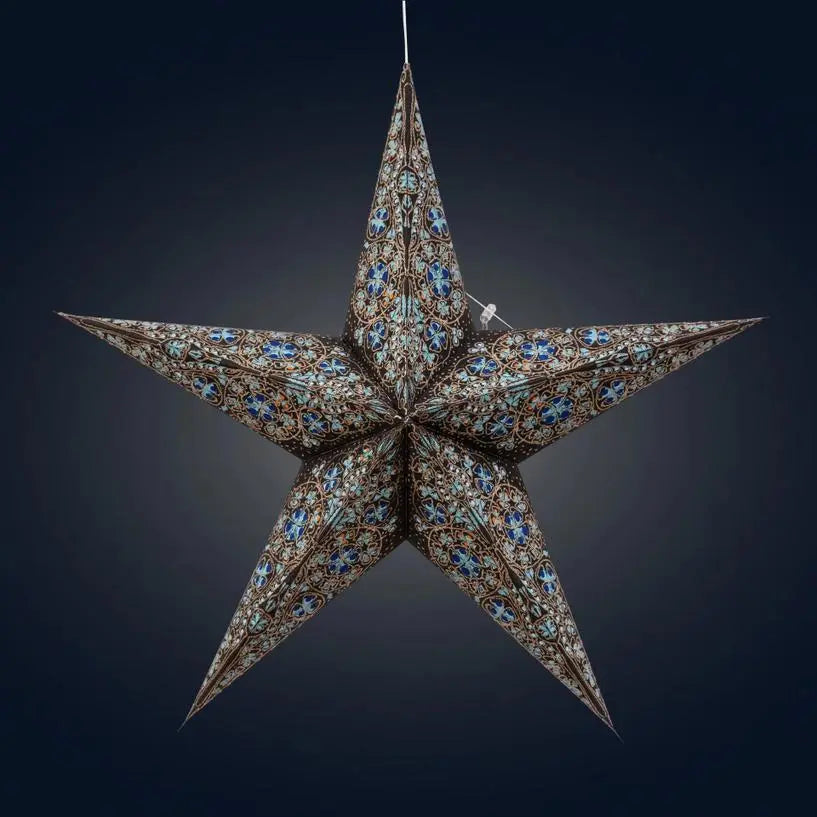 Black and Turquoise Cathedral Star Lantern
