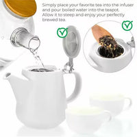 White Tea for Two Porcelain Teapot & 2 Cups Set 27 fl. oz
