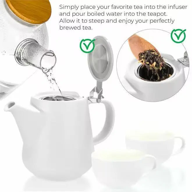 White Tea for Two Porcelain Teapot & 2 Cups Set 27 fl. oz