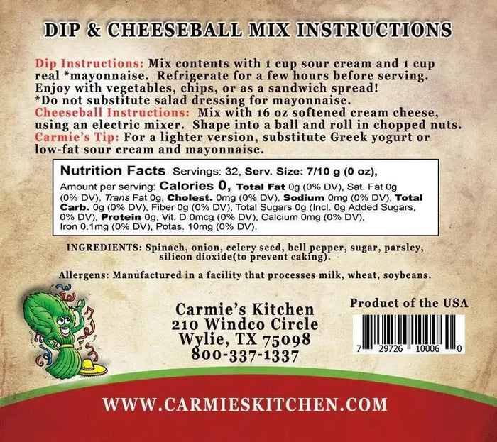 Fiesta Spinach Dip and Cheeseball Mix - My SensibiliTeas - dip mix from Carmie's Kitchen