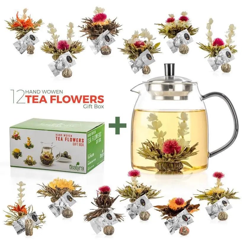 Glass Teapot + 12 Blooming Teas Gift Box - My SensibiliTeas - tea gift set from Tealyra