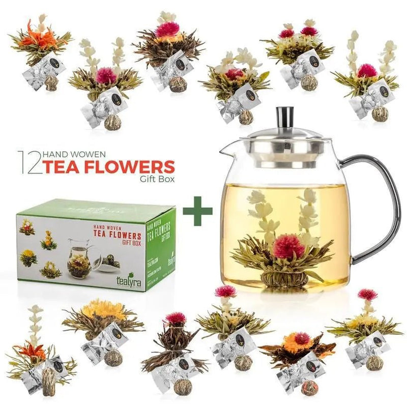 Glass Teapot + 12 Blooming Teas Gift Box - My SensibiliTeas - tea gift set from Tealyra