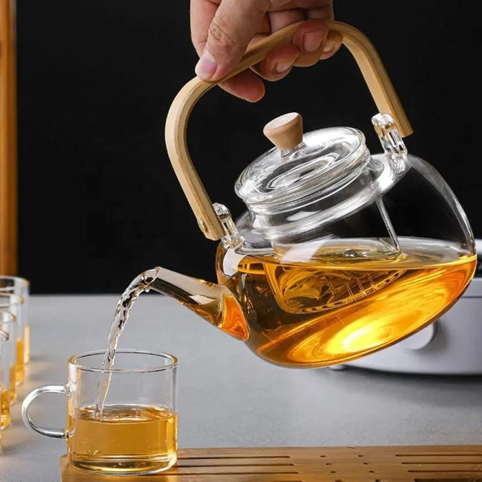 Glass Teapot With Infuser, Lid and Wooden Handle 800 ml (27 oz.) - My SensibiliTeas - glass teapot from varies