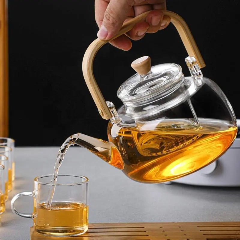 Glass Teapot With Infuser, Lid and Wooden Handle 800 ml (27 oz.) - My SensibiliTeas - glass teapot from varies