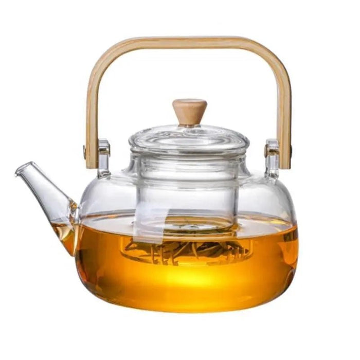 Glass Teapot With Infuser, Lid and Wooden Handle 800 ml (27 oz.) - My SensibiliTeas - glass teapot from varies