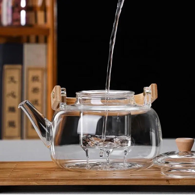 Glass Teapot With Infuser, Lid and Wooden Handle 800 ml (27 oz.) - My SensibiliTeas - glass teapot from varies