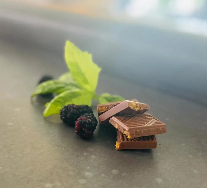 Milk Chocolate Blackberry Chaga Crisp - My SensibiliTeas - artisan chocolate from Apothecary Chocolates