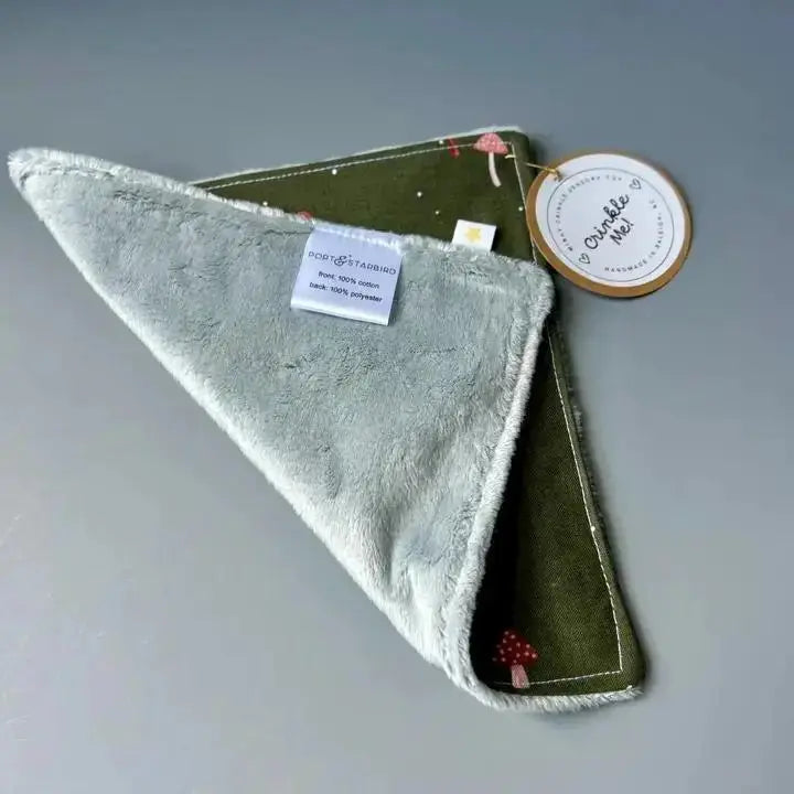 Mushrooms On Green Minky Crinkle Sensory Toy - My SensibiliTeas-baby essentials from Port & Starbird