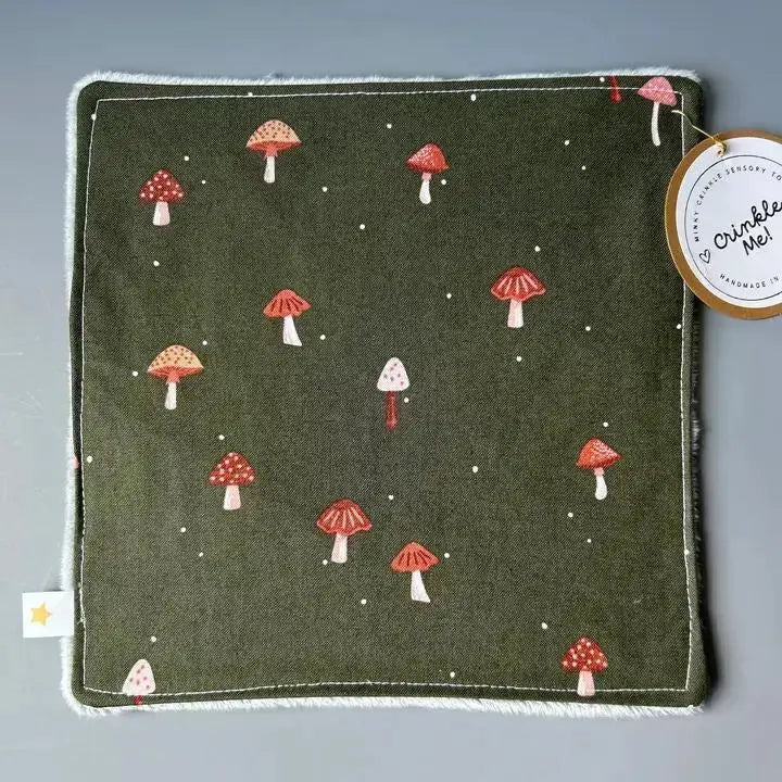 Mushrooms On Green Minky Crinkle Sensory Toy - My SensibiliTeas-baby essentials from Port & Starbird