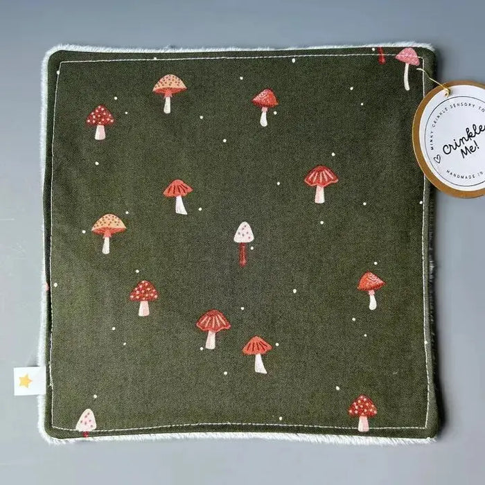 Mushrooms On Green Minky Crinkle Sensory Toy - My SensibiliTeas-baby essentials from Port & Starbird
