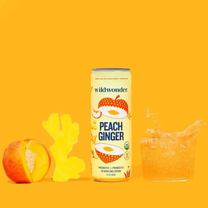 Peach Ginger Sparkling Prebiotic + Probiotic Drink - My SensibiliTeas - kombucha alternative from wildwonder