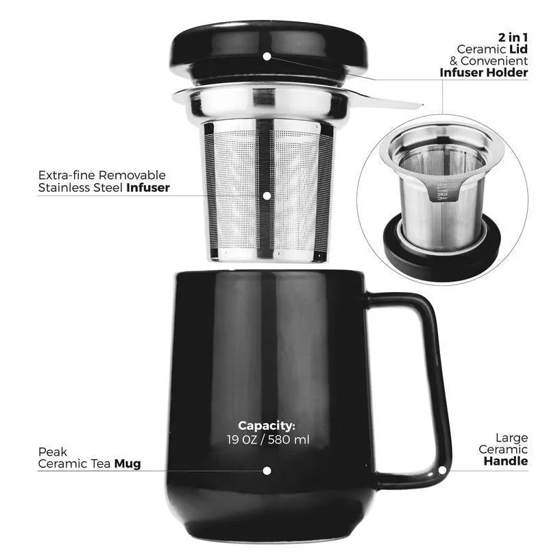 Peak Black Porcelain Mug With Infuser 19oz - My SensibiliTeas - tea infuser mug from Tealyra