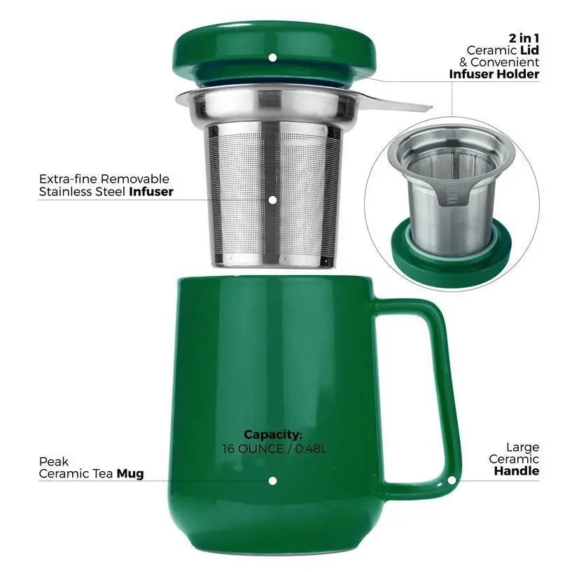 Peak Green Porcelain Mug With Infuser 19oz - My SensibiliTeas - infuser mug from Tealyra