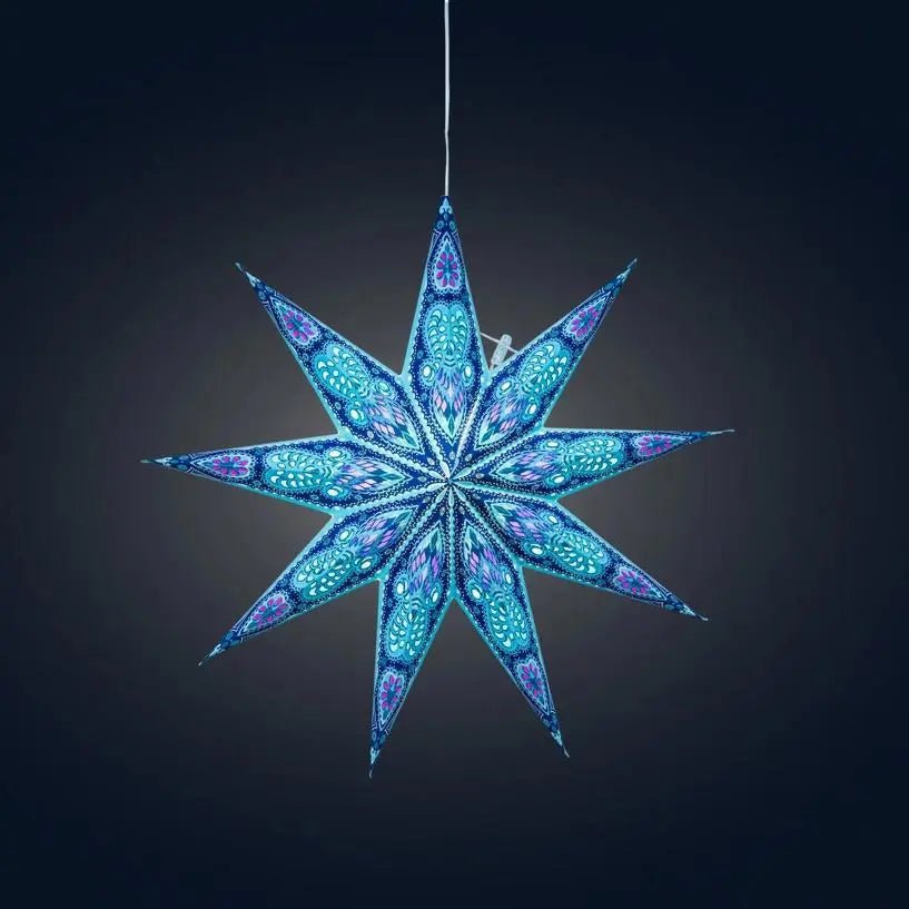 Phoenix ~ 9 Pointer, 17", Turquoise Paper Star Lantern Light - My SensibiliTeas - paper star lantern from Artschatz