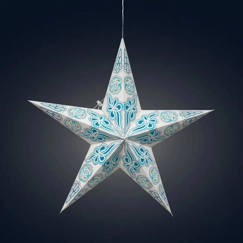 Pippa 5 Point 24" White / Turquoise Paper Star Lantern Light - My SensibiliTeas - paper star lantern from Artschatz