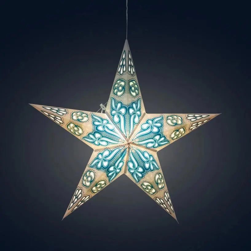 Pippa 5 Point 24" White / Turquoise Paper Star Lantern Light - My SensibiliTeas - paper star lantern from Artschatz