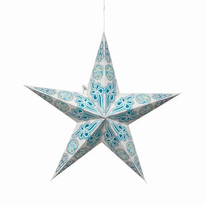 Pippa 5 Point 24" White / Turquoise Paper Star Lantern Light - My SensibiliTeas - paper star lantern from Artschatz