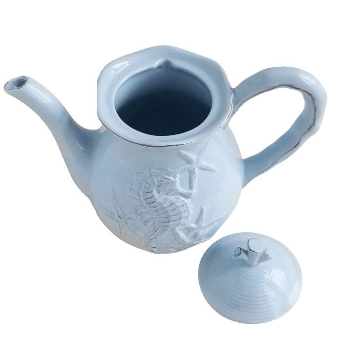 Seahorse and Seashell Teapot Menagerie Blue - My SensibiliTeas - coastal teapot from Blue Sky Clayworks