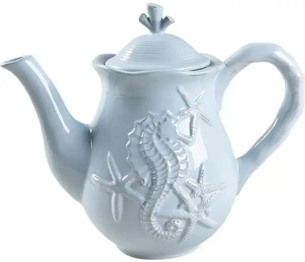 Seahorse and Seashell Teapot Menagerie Blue - My SensibiliTeas - coastal teapot from Blue Sky Clayworks