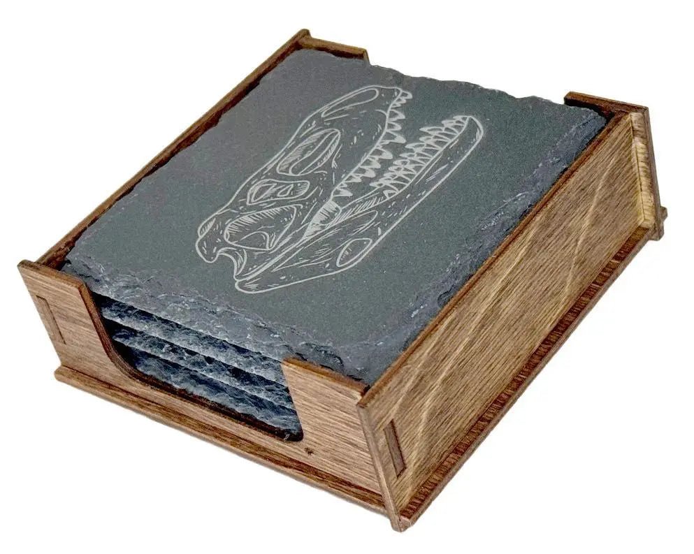 Set Of 4 Slate Coasters With Wood Stand Fossils Gift - My SensibiliTeas - coasters from The Mas Boutique