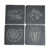 Set Of 4 Slate Coasters With Wood Stand Fossils Gift - My SensibiliTeas - coasters from The Mas Boutique