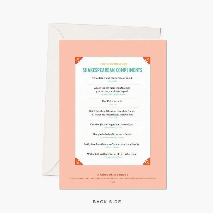 Shakespeare Holiday Insults Card - My SensibiliTeas - Literary Holiday Card from The Raccoon Society