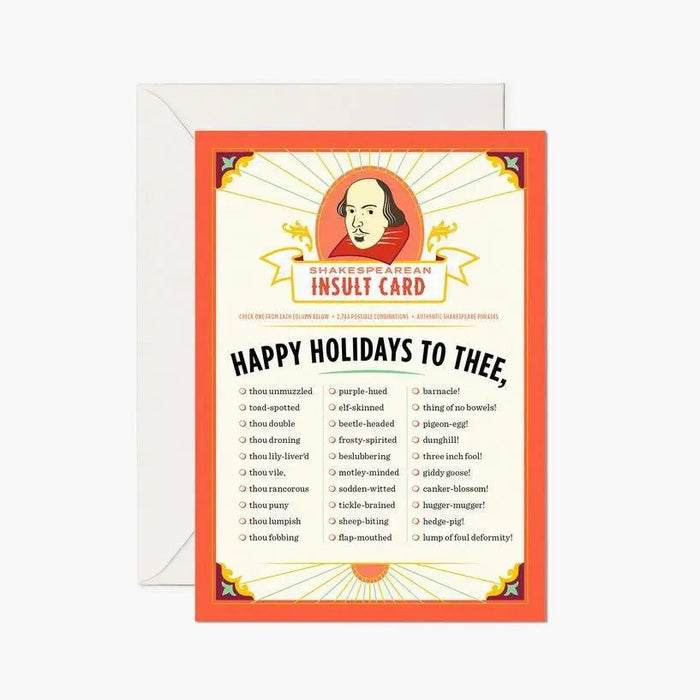 Shakespeare Holiday Insults Card - My SensibiliTeas - Literary Holiday Card from The Raccoon Society