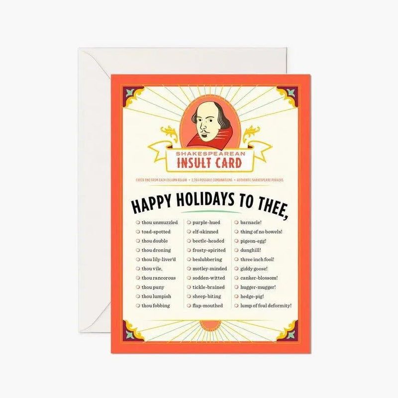 Shakespeare Holiday Insults Card - My SensibiliTeas - Literary Holiday Card from The Raccoon Society